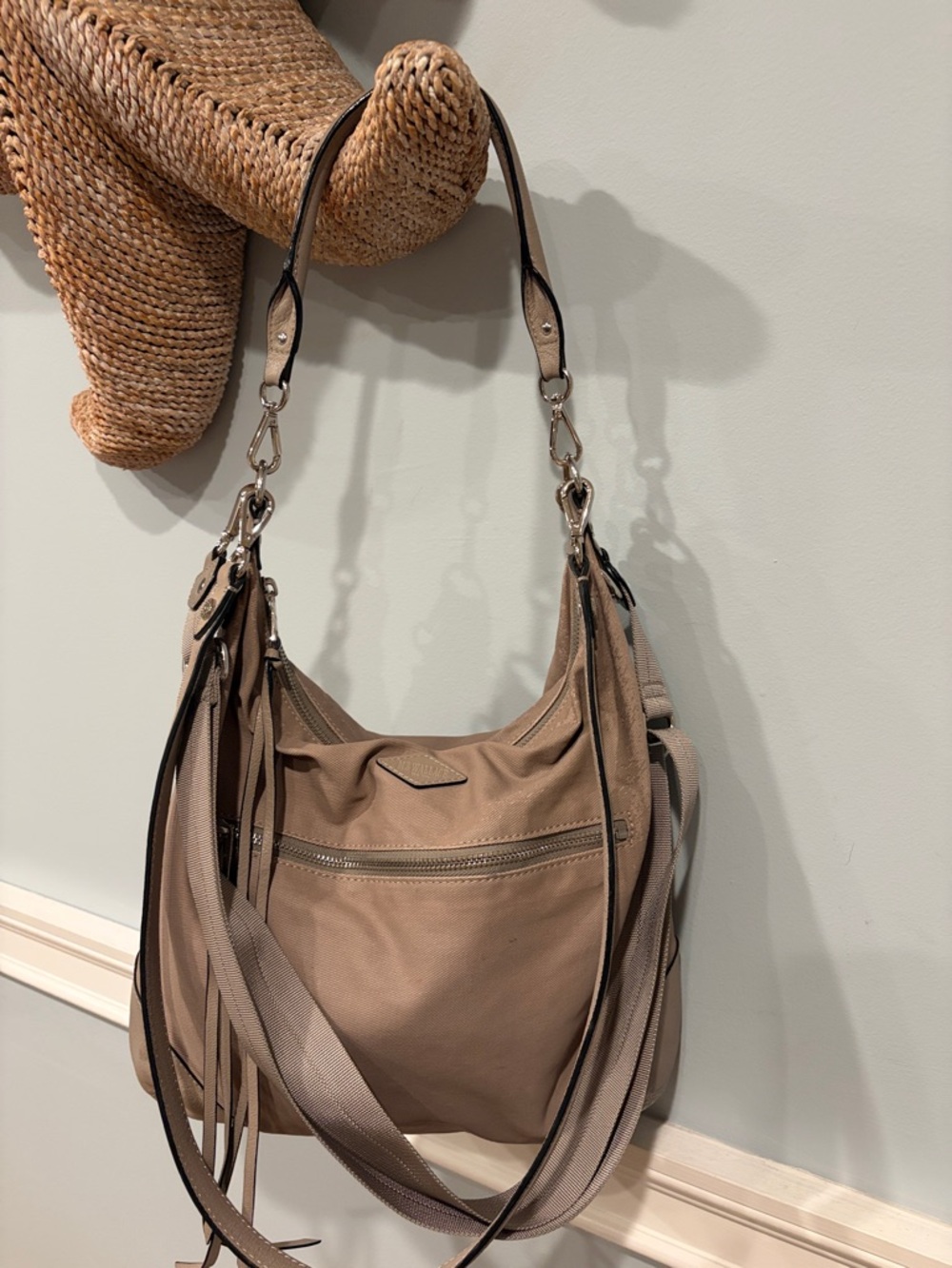 MZ WALLACE Women's Taupe Leather Hobo Bag - Convertible Shoulder & Crossbody